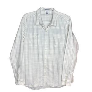 Toad and Co Womens Alegre Plaid Shirt Button Up Gray White Long Sleeve Sz L